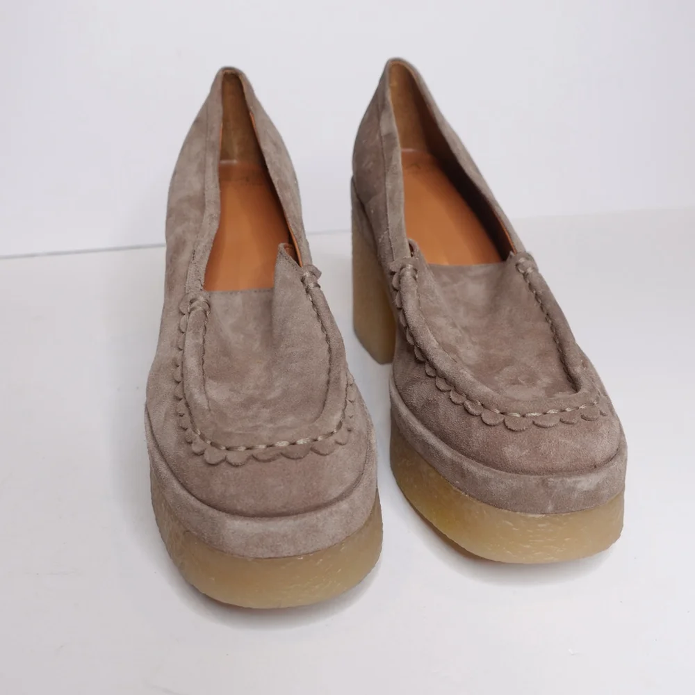 Marc Fisher Lina Platform Suede Loafers Natural Brown Women's Shoes Size 10M